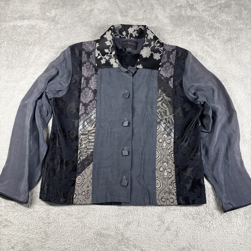 Vintage Mary Lynn O'Shea Women's Art-to-Wear Patchwork Blouse Black‎ Size Medium